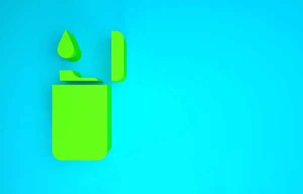 Icône Briquet vert isolé sur fond bleu. Concept de minimalisme. Illustration 3D rendu 3D — Photo