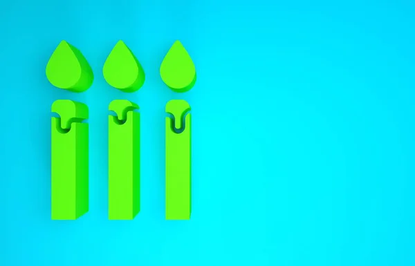 Icono de velas de pastel de cumpleaños verde aislado sobre fondo azul. Concepto minimalista. 3D ilustración 3D render — Foto de Stock