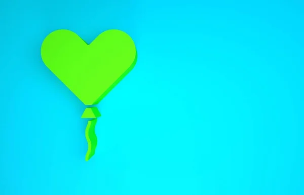 Palloncino verde a forma di cuore con icona a nastro isolato su sfondo blu. San Valentino. Concetto minimalista. Illustrazione 3d rendering 3D — Foto Stock