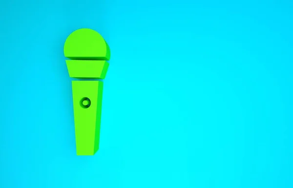 青の背景に緑のカラオケのアイコン。マイクとモニター。最小限の概念。3Dイラスト3Dレンダリング — ストック写真