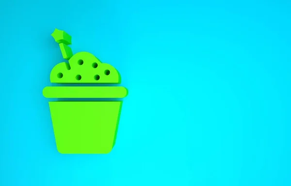Ícone de bolo verde isolado no fundo azul. Feliz Aniversário. Conceito de minimalismo. 3D ilustração 3D render — Fotografia de Stock
