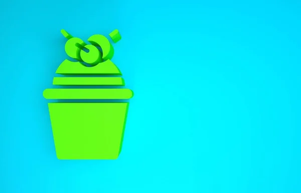 Green Cake icon isolated on blue background. Happy Birthday. Minimalism concept. 3d illustration 3D render — Stock Photo, Image