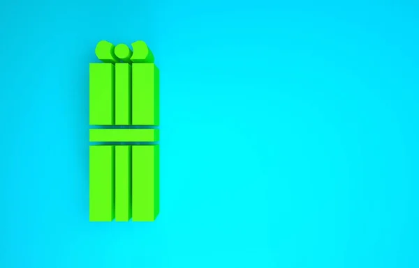 Icono de caja de regalo verde aislado sobre fondo azul. Feliz Cumpleaños. Concepto minimalista. 3D ilustración 3D render — Foto de Stock