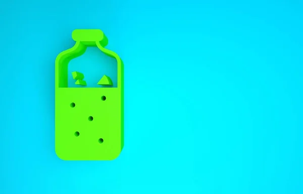 绿色覆膜酒,配料图标,蓝色背景分离.肉桂棒，丁香，柠檬片。最低纲领的概念。3D渲染3D插图 — 图库照片