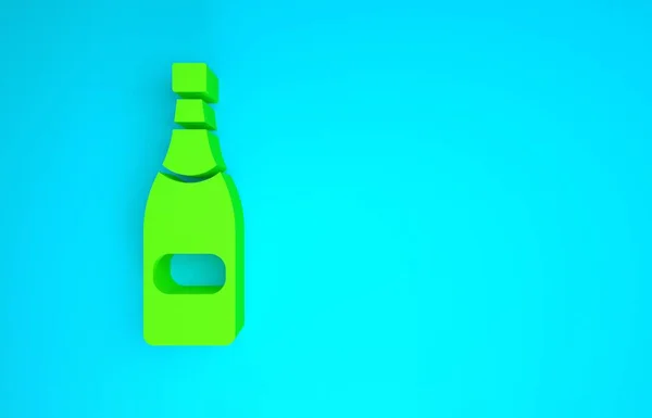 Icône bouteille de champagne vert isolé sur fond bleu. Concept de minimalisme. Illustration 3D rendu 3D — Photo