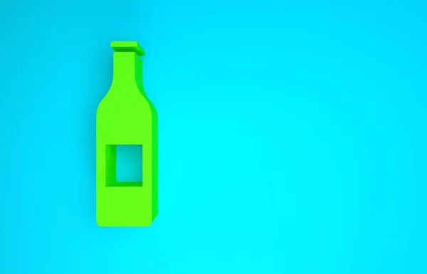 Иконка бутылки зеленого пива выделена на синем фоне. Концепция минимализма. 3D-рендеринг — стоковое фото