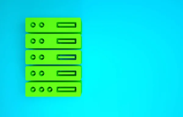 Serveur vert, données, icône Hébergement Web isolé sur fond bleu. Concept de minimalisme. Illustration 3D rendu 3D — Photo