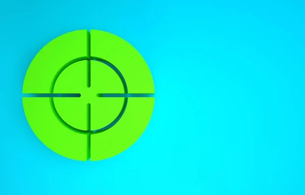 绿色目标运动图标孤立在蓝色背景。有射击场或射击场编号的干净目标。最低纲领的概念。3D渲染3D插图 — 图库照片