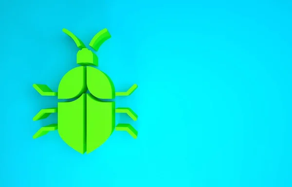 Green System bug concept icon isolated on blue background. Code bug concept. Bug in the system. Bug searching. Minimalism concept. 3d illustration 3D render — Stock Photo, Image