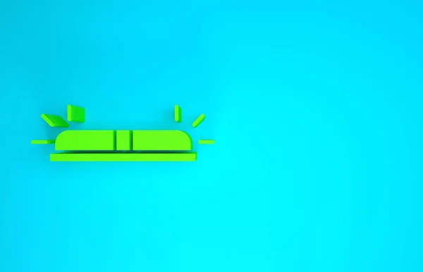 Иконка сирены Green Flasher выделена на синем фоне. Аварийная сирена. Концепция минимализма. 3D-рендеринг — стоковое фото