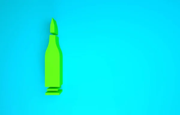 Ícone de bala verde isolado no fundo azul. Conceito de minimalismo. 3D ilustração 3D render — Fotografia de Stock
