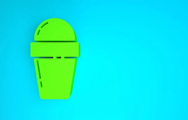 Mavi arka planda izole edilmiş waffle külahlı yeşil dondurma. Güzel sembol. Minimalizm kavramı. 3d illüstrasyon 3B canlandırma — Stok fotoğraf