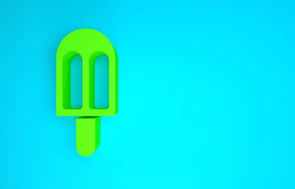 Green Ice cream icon isolated on blue background. Sweet symbol. Minimalism concept. 3d illustration 3D render