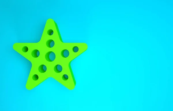 蓝色背景上孤立的绿色海星图标。最低纲领的概念。3D渲染3D插图 — 图库照片