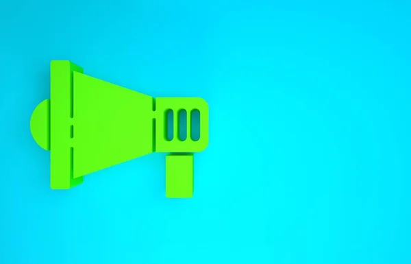 Иконка зеленого мегафона выделена на синем фоне. Знак оратора. Концепция минимализма. 3D-рендеринг — стоковое фото