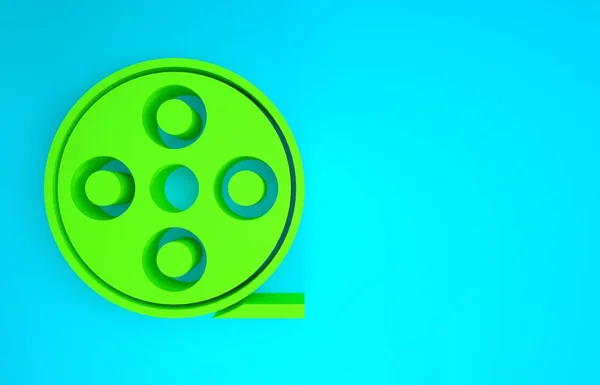 Green Film reel pictogram geïsoleerd op blauwe achtergrond. Minimalisme concept. 3d illustratie 3D renderen — Stockfoto
