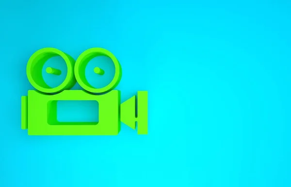 Green Cinema camera icon isolated on blue background. Video camera. Movie sign. Film projector. Minimalism concept. 3d illustration 3D render — Stock Photo, Image