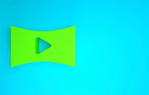 Green Online reproduzir ícone de vídeo isolado no fundo azul. Tira de filme com sinal de jogo. Conceito de minimalismo. 3D ilustração 3D render — Fotografia de Stock