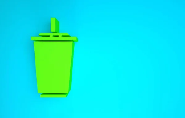 Groen papieren glas met rietje en waterpictogram geïsoleerd op blauwe achtergrond. Natronglas. Verse koude drank symbool. Minimalisme concept. 3d illustratie 3D renderen — Stockfoto