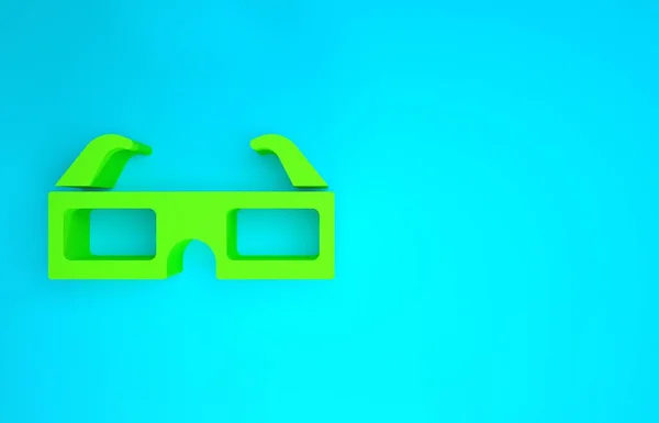 Icona degli occhiali da cinema 3D verde isolata su sfondo blu. Concetto minimalista. Illustrazione 3d rendering 3D — Foto Stock