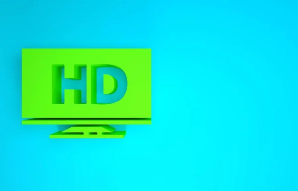 Mavi arkaplanda HD video teknolojisi simgesi izole edilmiş Yeşil Akıllı ekran. Minimalizm kavramı. 3d illüstrasyon 3B canlandırma — Stok fotoğraf