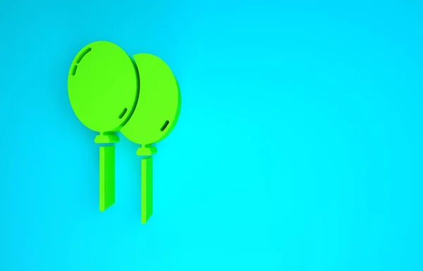 Zielone balony z ikoną wstążki izolowane na niebieskim tle. Szczęśliwej Wielkanocy. Koncepcja minimalizmu. Ilustracja 3D 3D renderowania — Zdjęcie stockowe