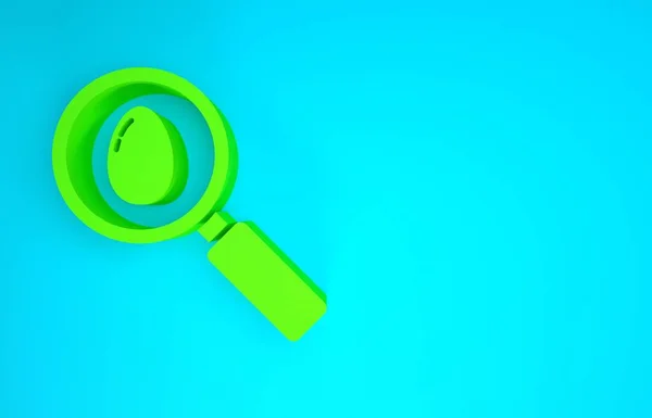 Green Search and easter egg icon isolated on blue background. Happy Easter. Minimalism concept. 3d illustration 3D render — Stock Photo, Image