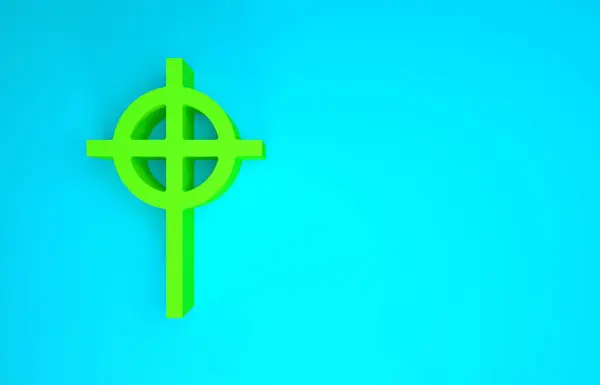 Croce cristiana verde icona isolata su sfondo blu. Croce della Chiesa. Concetto minimalista. Illustrazione 3d rendering 3D — Foto Stock