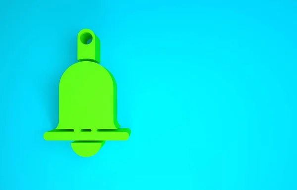 Green Ringing bell icon isolated on blue background. Alarm symbol, service bell, handbell sign, notification symbol. Minimalism concept. 3d illustration 3D render — Stock Photo, Image