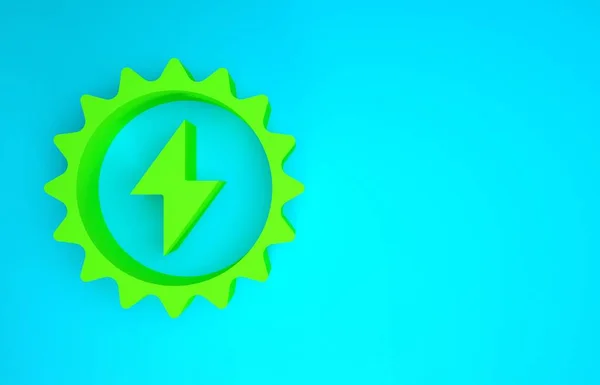 Grüne Solarmodul Symbol isoliert auf blauem Hintergrund. Sonne mit Blitzsymbol. Minimalismus-Konzept. 3D Illustration 3D Renderer — Stockfoto