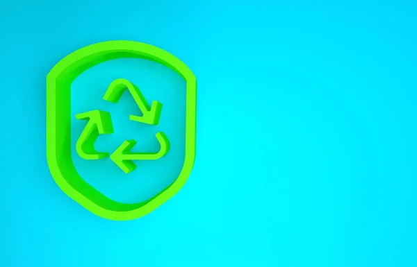 Zielony symbol recyklingu wewnątrz ikony ekranu izolowane na niebieskim tle. Znak ochrony ekologicznej. Koncepcja minimalizmu. Ilustracja 3d — Zdjęcie stockowe