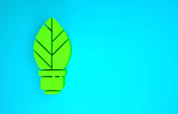 Green Light bulb with leaf icon isolated on blue background. Eco energy concept. Alternative energy concept. Minimalism concept. 3d illustration 3D render