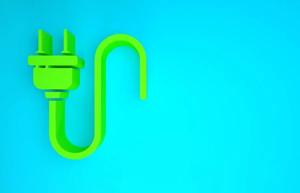 Green Electric plug icon isolated on blue background. Concept of connection and disconnection of the electricity. Minimalism concept. 3d illustration 3D render — Stock Photo, Image