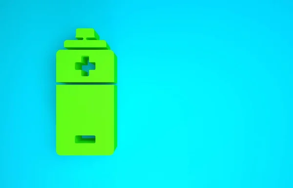Groene batterij pictogram geïsoleerd op blauwe achtergrond. Bliksemschicht symbool. Minimalisme concept. 3d illustratie 3d renderen — Stockfoto