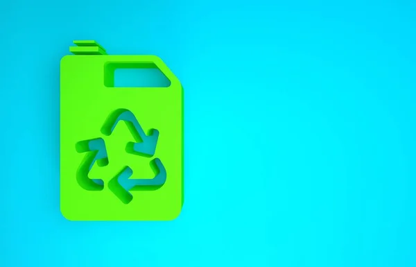Zöld Eco üzemanyag tartály ikon elszigetelt kék alapon. Öko-biológia és hordó. Zöld környezet és újrahasznosítás. Minimalizmus koncepció. 3d illusztráció 3d render — Stock Fotó