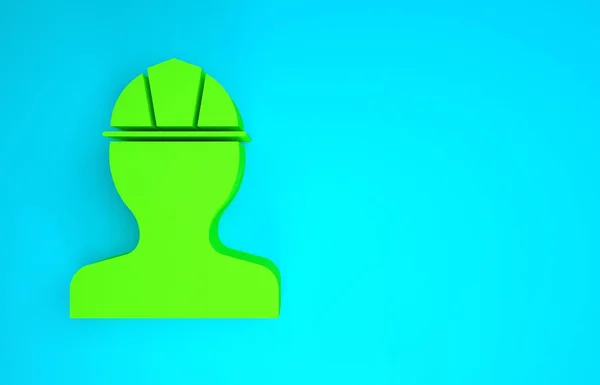 Green Worker säkerhetshjälm ikon isolerad på blå bakgrund. Minimalistiskt koncept. 3D-återgivning för 3D — Stockfoto