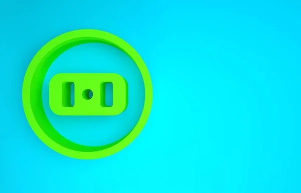Zöld Elektromos kimenet ikon elszigetelt kék háttérrel. A konnektor. Rosette szimbólum. Minimalizmus koncepció. 3d illusztráció 3D render — Stock Fotó