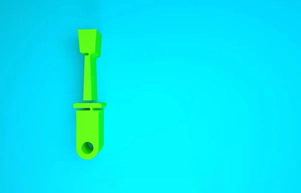 Icono del destornillador verde aislado sobre fondo azul. Símbolo herramienta de servicio. Concepto minimalista. 3D ilustración 3D render — Foto de Stock