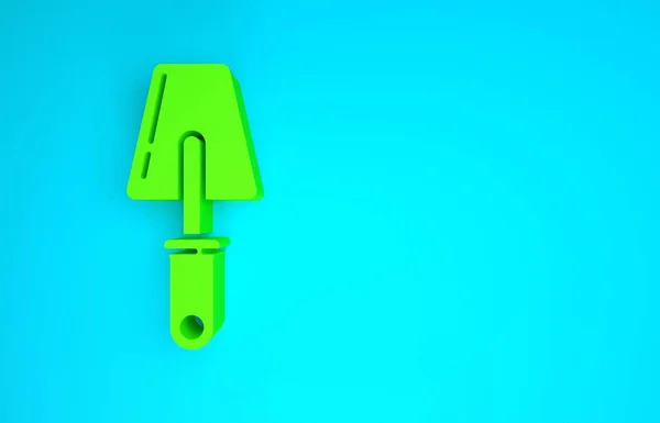 Ícone Trowel verde isolado no fundo azul. Conceito de minimalismo. 3D ilustração 3D render — Fotografia de Stock