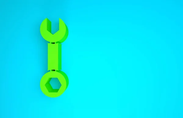 青の背景に隔離された緑のレンチスパナアイコン。最小限の概念。3Dイラスト3Dレンダリング — ストック写真