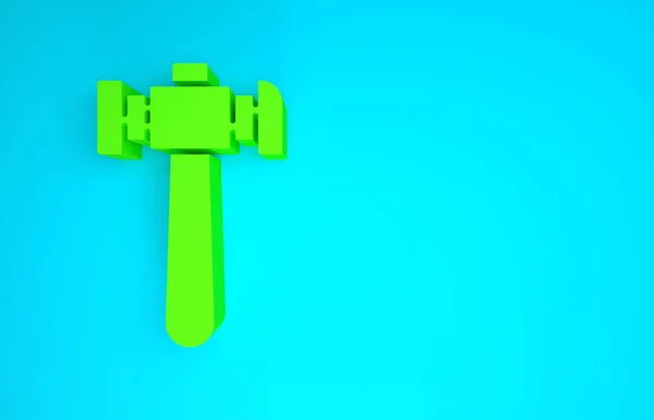 Green Hammer icoon geïsoleerd op blauwe achtergrond. Gereedschap voor reparatie. Minimalisme concept. 3d illustratie 3D renderen — Stockfoto