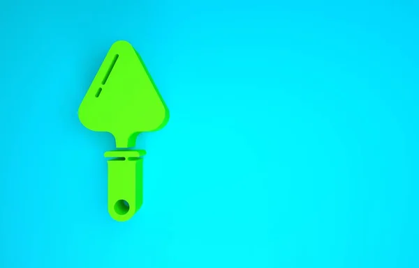 Zöld Trowel ikon elszigetelt kék háttérrel. Minimalizmus koncepció. 3d illusztráció 3D render — Stock Fotó