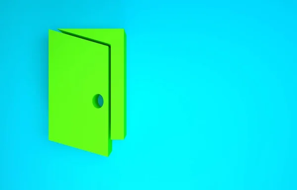 Icône de porte fermée verte isolée sur fond bleu. Concept de minimalisme. Illustration 3D rendu 3D — Photo