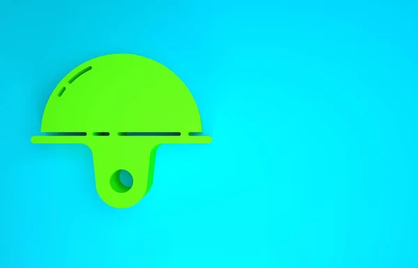 Значок защитного шлема Green Worker выделен на синем фоне. Концепция минимализма. 3D-рендеринг — стоковое фото