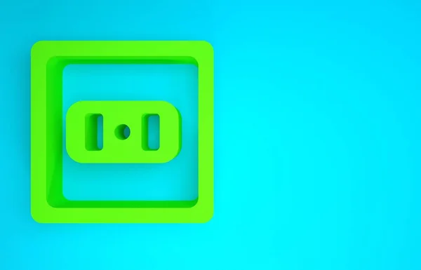 Ícone de tomada elétrica verde isolado no fundo azul. Tomada de energia. Símbolo da roseta. Conceito de minimalismo. 3D ilustração 3D render — Fotografia de Stock
