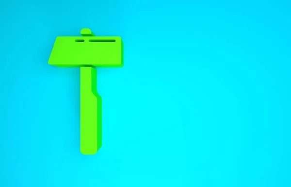 Icono de martillo verde aislado sobre fondo azul. Herramienta para reparación. Concepto minimalista. 3D ilustración 3D render — Foto de Stock