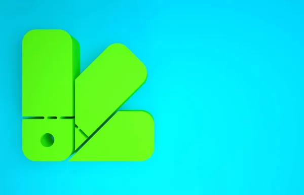Icône de guide de palette de couleur verte isolée sur fond bleu. Concept de minimalisme. Illustration 3D rendu 3D — Photo