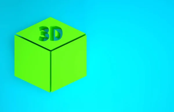 Zöld Izometrikus kocka ikon elszigetelt kék háttérrel. Geometrikus kockák szilárd ikon. 3d négyzet alakú jel. Doboz szimbólum. Minimalizmus koncepció. 3d illusztráció 3d render — Stock Fotó