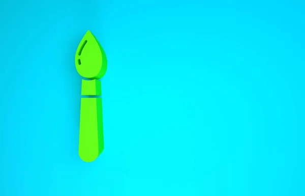 Grünes Pinselsymbol isoliert auf blauem Hintergrund. Minimalismus-Konzept. 3D Illustration 3D Renderer — Stockfoto