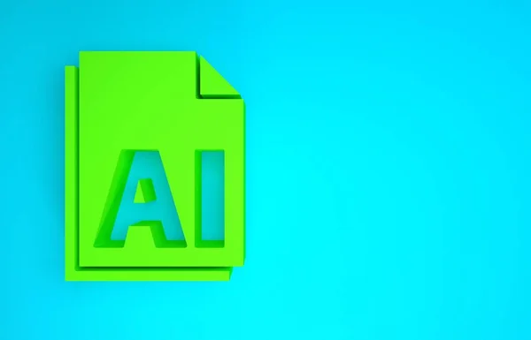 Documento de archivo AI verde. Descargar icono del botón ai aislado sobre fondo azul. Signatura AI. Concepto minimalista. 3D ilustración 3D render — Foto de Stock